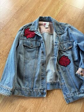 Ariat/Rodeo Quincy Light Blue Denim Jacket with Red Floral Patches